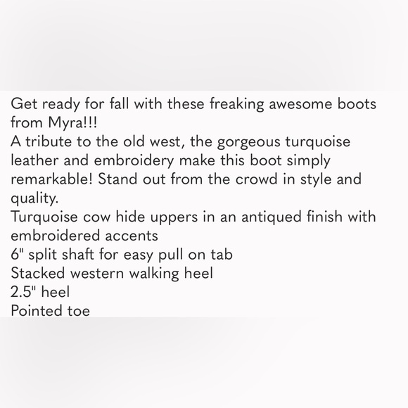 Turquoise Myra Bag leather Embroidered Western Ankle Boots new - Picture 4 of 4